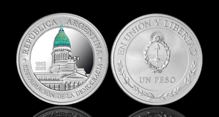  Salió una moneda conmemorativa por el 40° aniversario de Restauración de la Democracia 